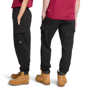 WOVEN BADGE CARGO SWEATPANT - Black