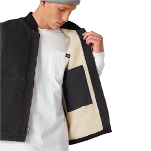 Stonewashed Duck High Pile Fleece Lined Vest- Black