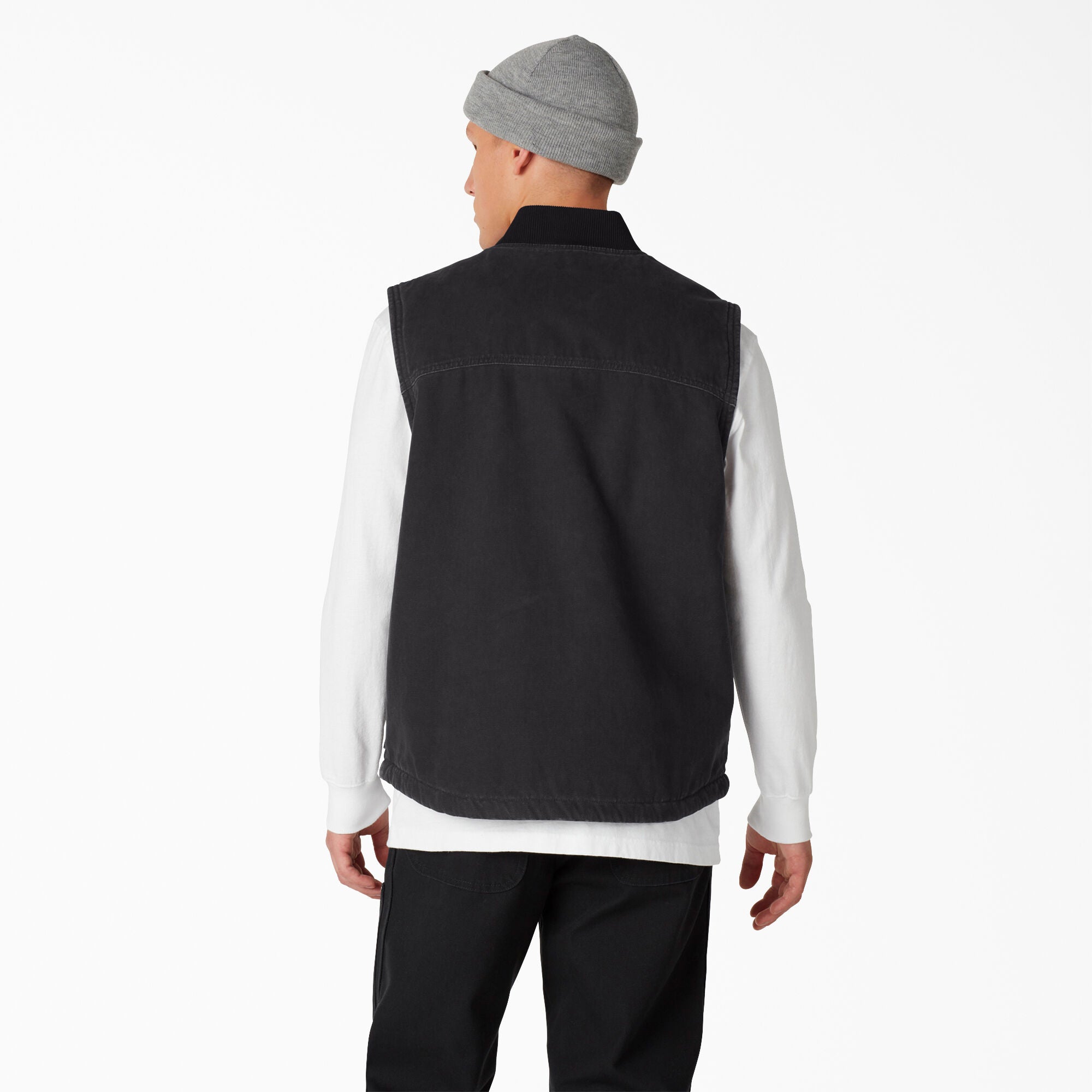 Stonewashed Duck High Pile Fleece Lined Vest- Black