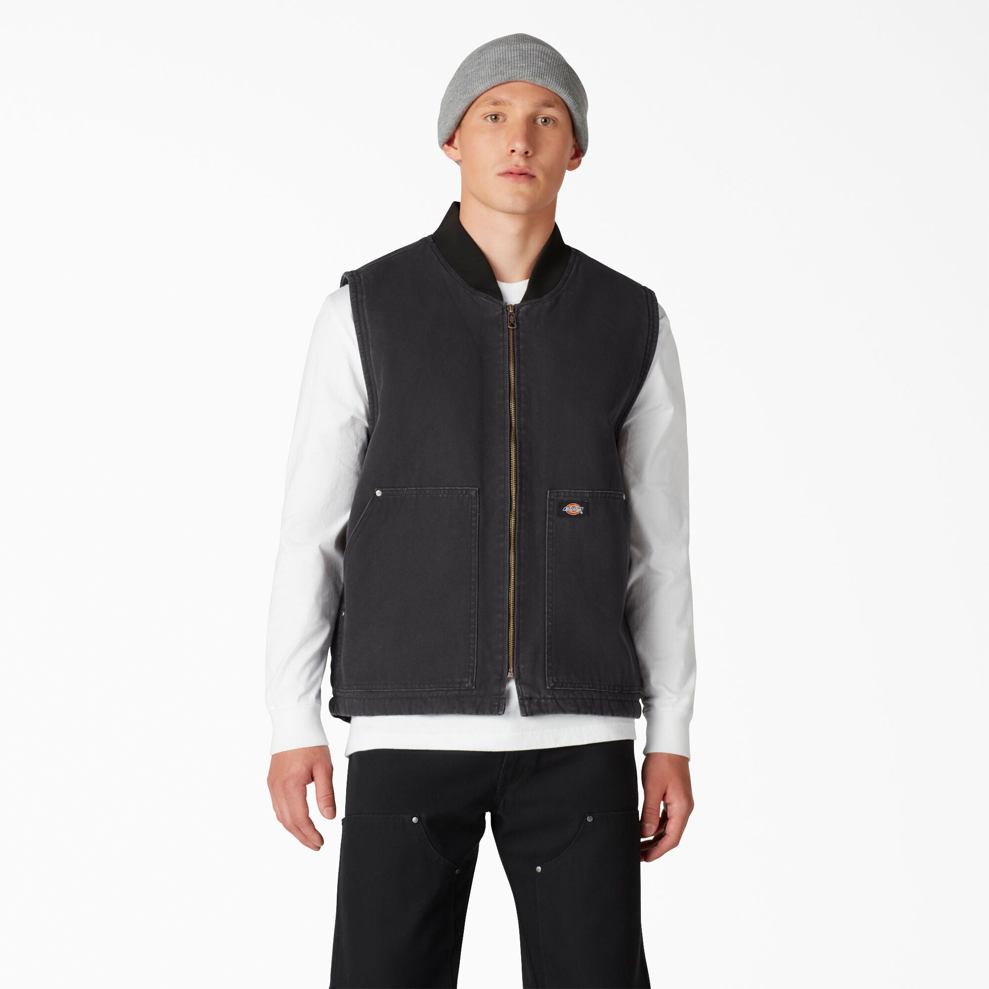 Stonewashed Duck High Pile Fleece Lined Vest- Black