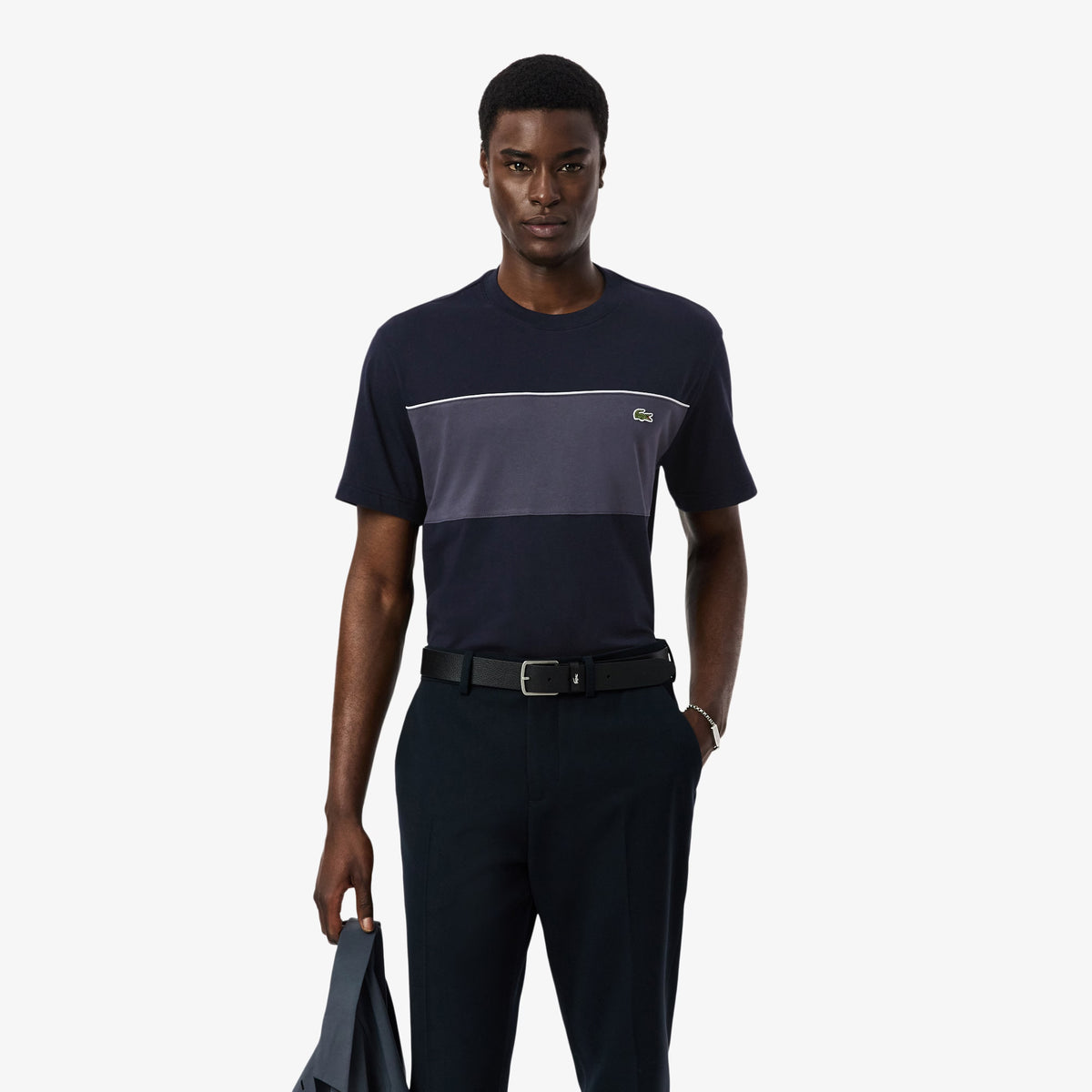 Colour-Block Cotton T-shirt - BLack / Charcoal