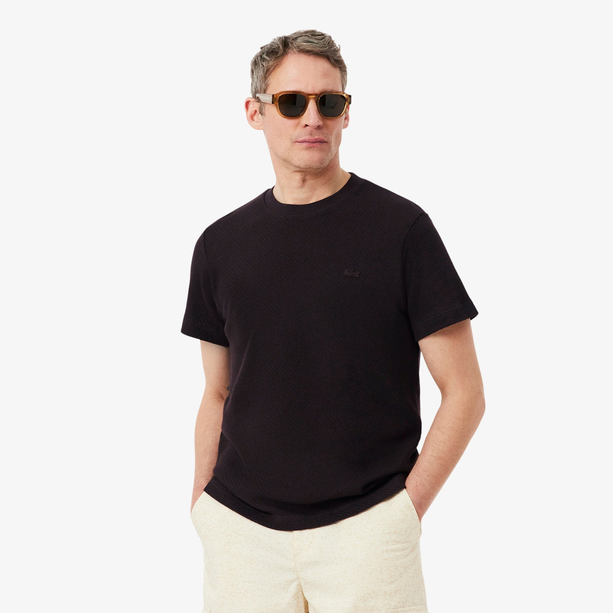 Lacy Cotton T-shirt - Brown