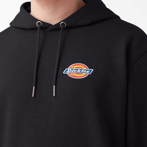 Fleece Embroidered Chest Logo Hoodie - Black