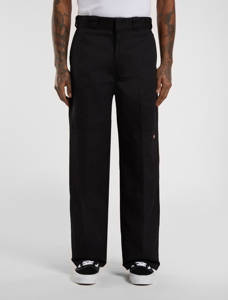 Loose Fit Double Knee Work Pants - Black