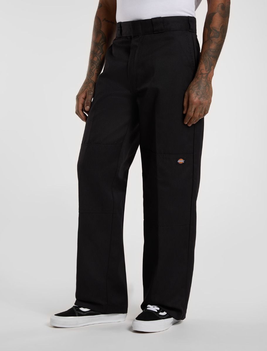 Loose Fit Double Knee Work Pants - Black