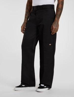 Loose Fit Double Knee Work Pants - Black