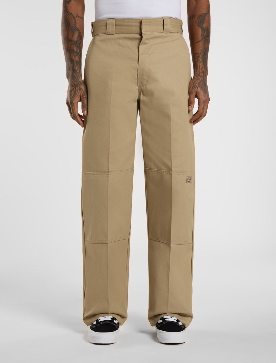 Loose Fit Double Knee Work Pants - Khaki