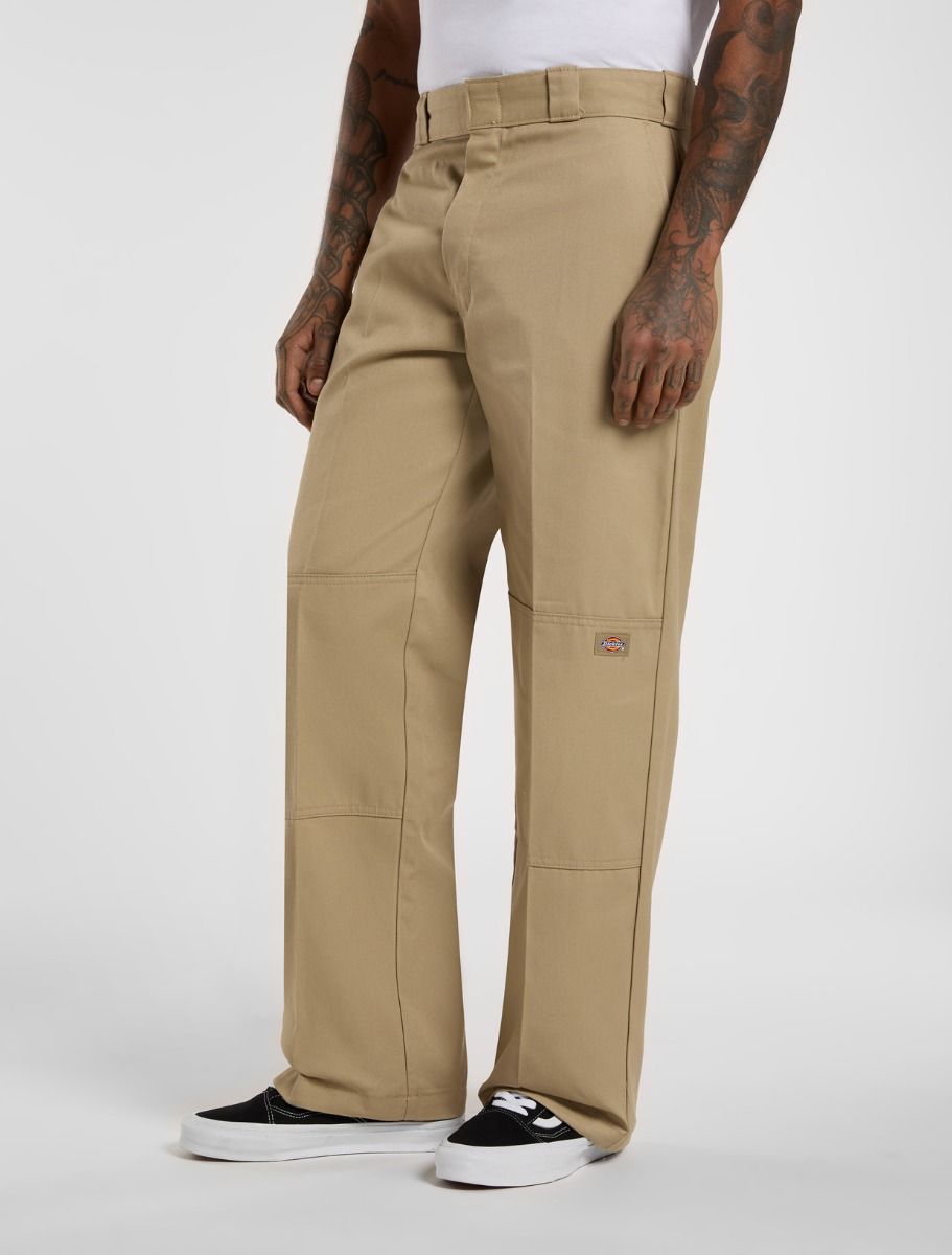 Loose Fit Double Knee Work Pants - Khaki