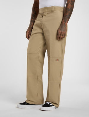 Loose Fit Double Knee Work Pants - Khaki