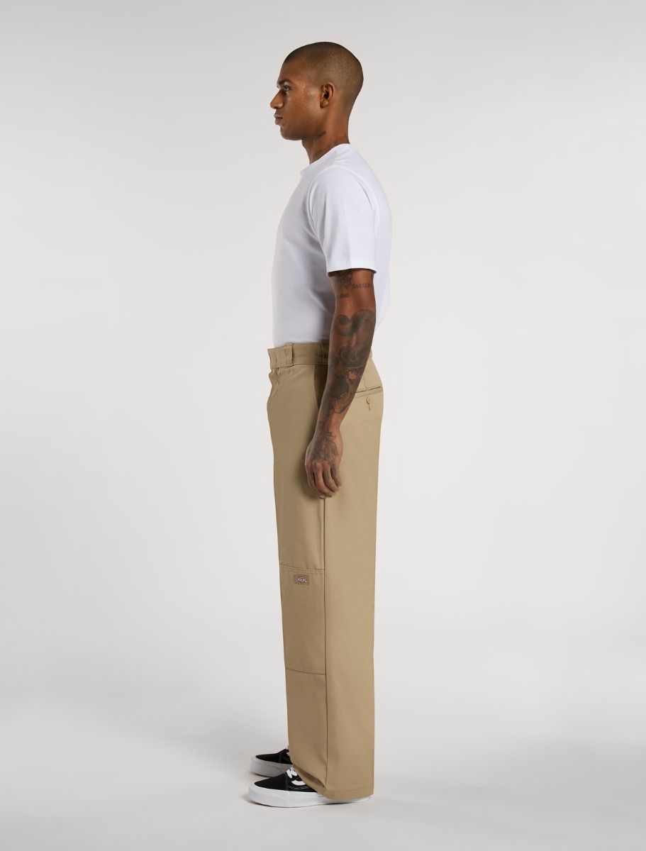 Loose Fit Double Knee Work Pants - Khaki