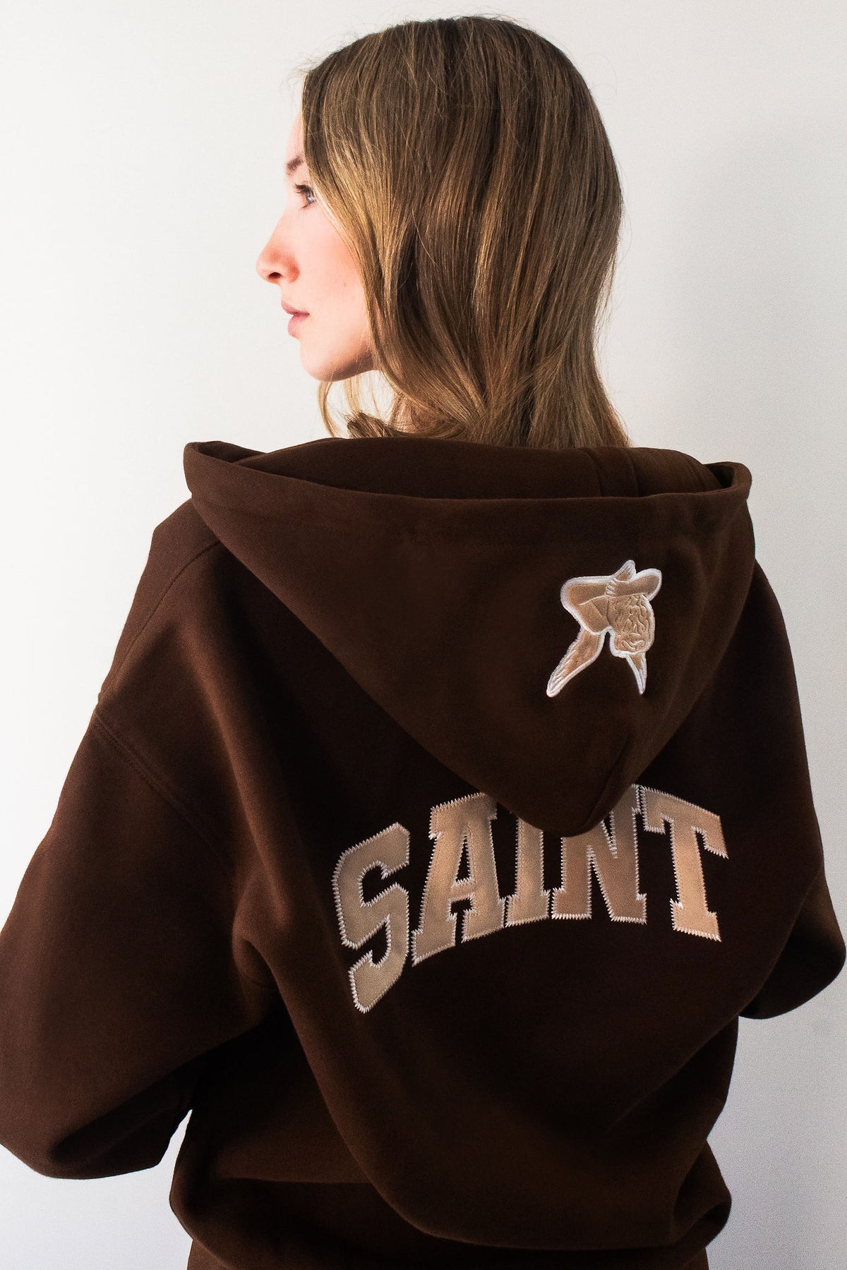 Sweat à capuche zippé Saint Logo - Brun/Crème
