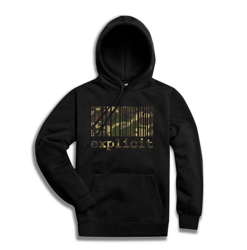 Hoodie Explicit BARCODE Black - Green Camo print