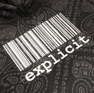 Hoodie Explicit Barcode black Paisley - White print