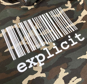 Hoodie explicit BARCODE green camo - white print