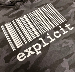 Hoodie Explicit BARCODE Black Camo - White print